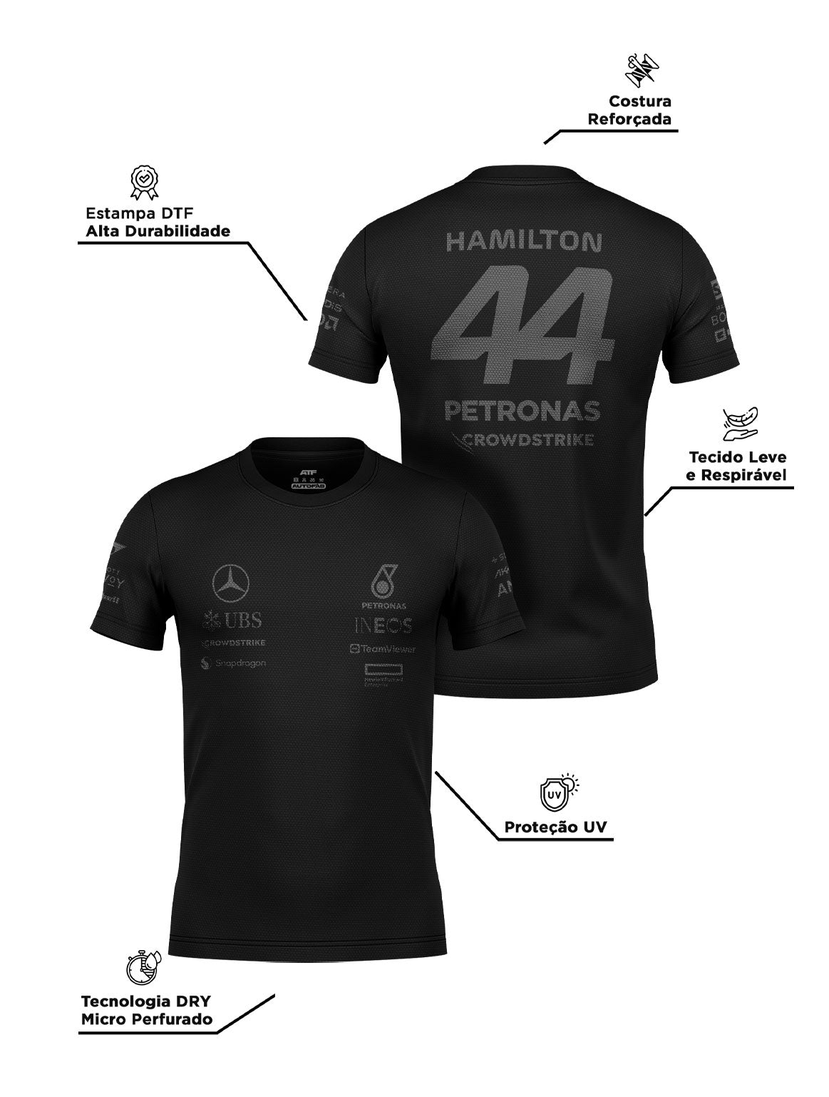 Camiseta DryFit Mercedes 2024 All Black Lewis Hamilton