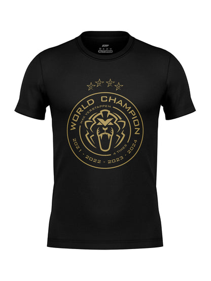 Camiseta Max Verstappen Campeão Mundial 2024 Preta Algodão