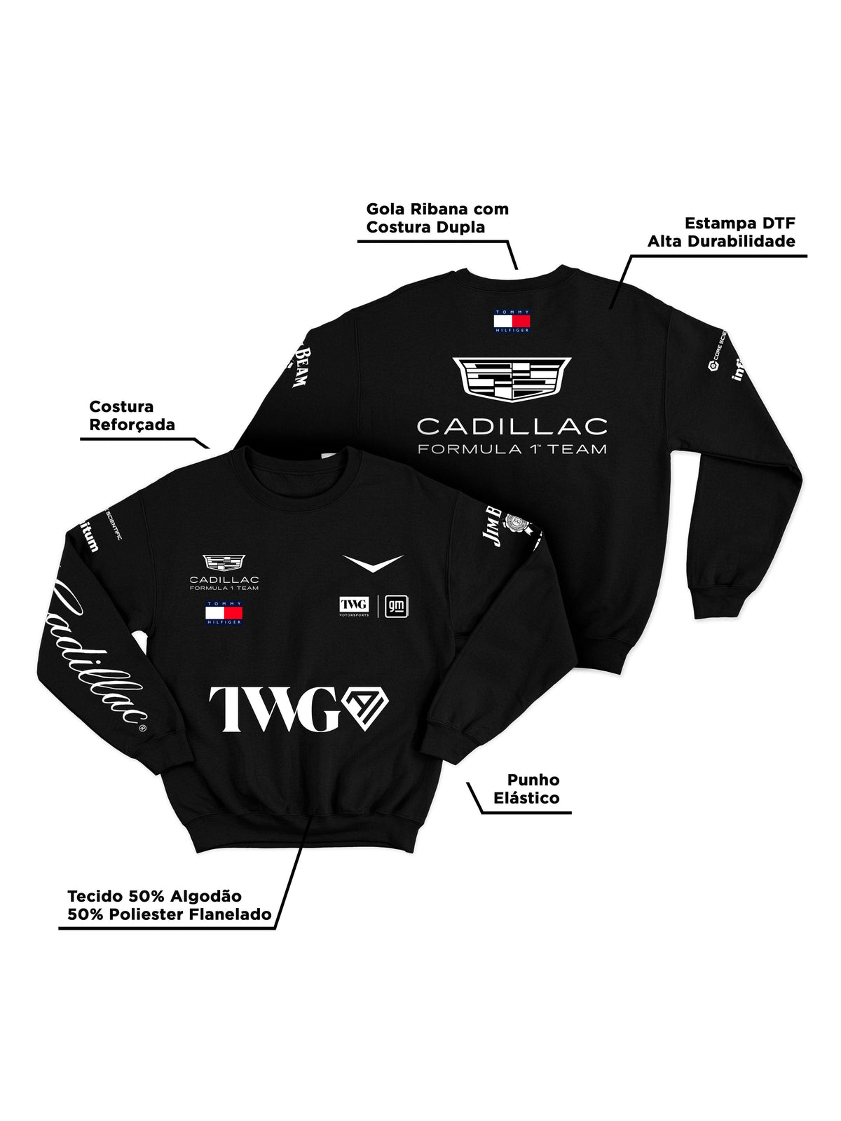 Moletom Careca Cadillac F1 Equipe Preto